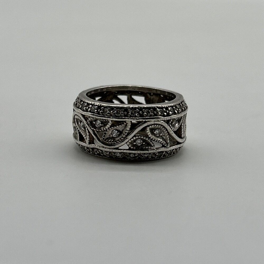 Sterling Silver 925 ADI Wide CZ Eternity Band Ring Missing One Stone